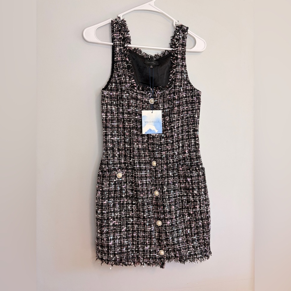 MAJORELLE Bia Black Tweed Mini Dress NWT Revolve XS - Picture 2 of 10